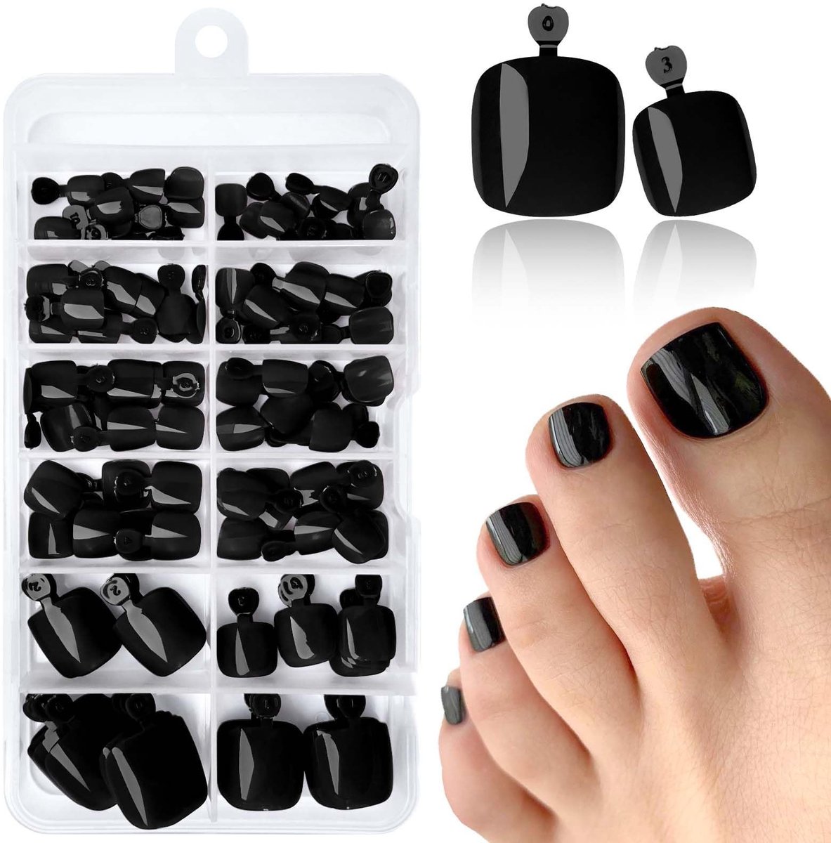 Dailygoods- Nagelstickers Zwart - 120 Stuks - Nep Teennagels - Plaknagels met Lijm - Korte Vierkante Nagels - Inclusief Houten Stokje/Nagelvijl - Nepnagels