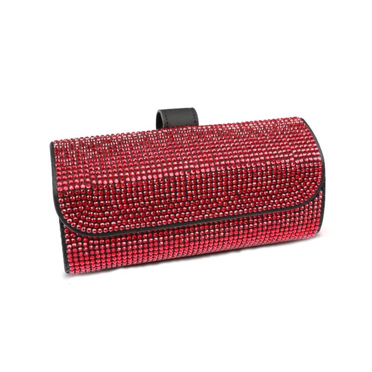 Dailygoods- Brilhouder voor auto - Strass Bling - PU leer - Compact ontwerp - 6,5 cm x 7,5 cm - Duurzaam en stevig - Brillenkoker