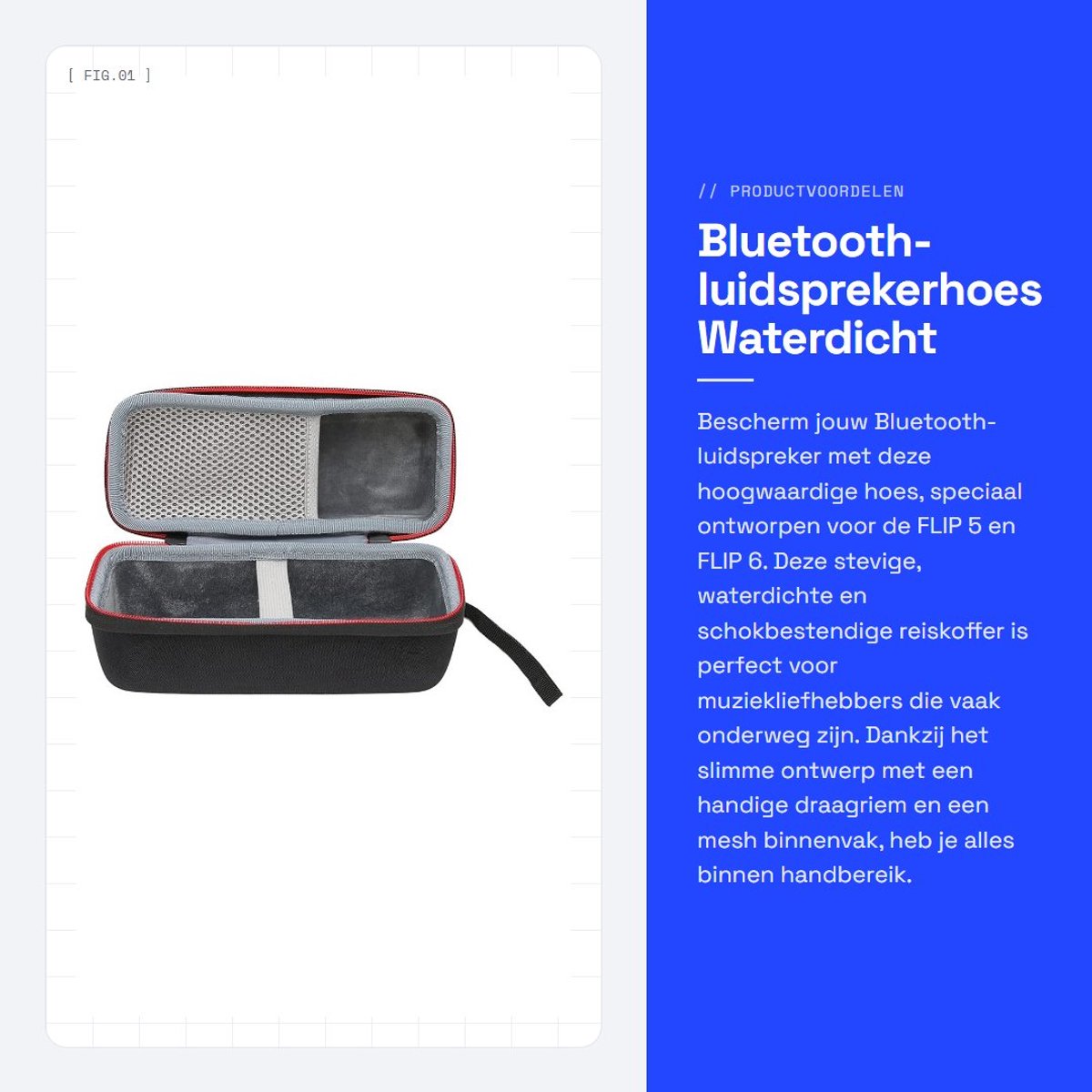 Dailygoods - Bluetooth-luidsprekerhoes - Waterdicht - Schokbestendig - Harde Reiskoffer - Draagriem - Mesh Binnenvak - Geschikt voor 5 en 6
