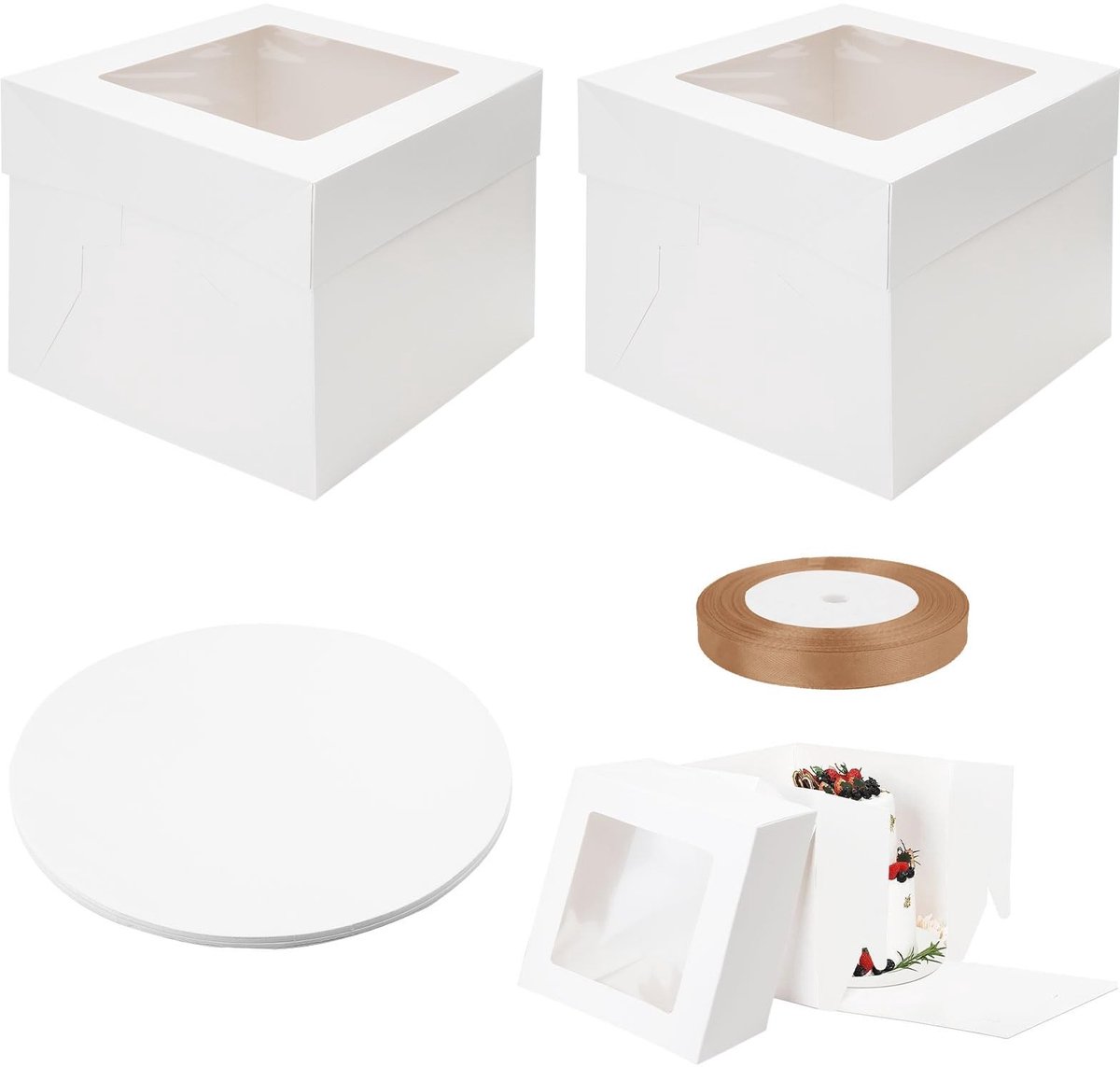 Dailygoods- Taartdoos 25 x 25 x 20 cm - Karton - Transportdoos - Zijklep ontwerp - Veilig transport - Bescherming tegen insecten - Taartverpakking