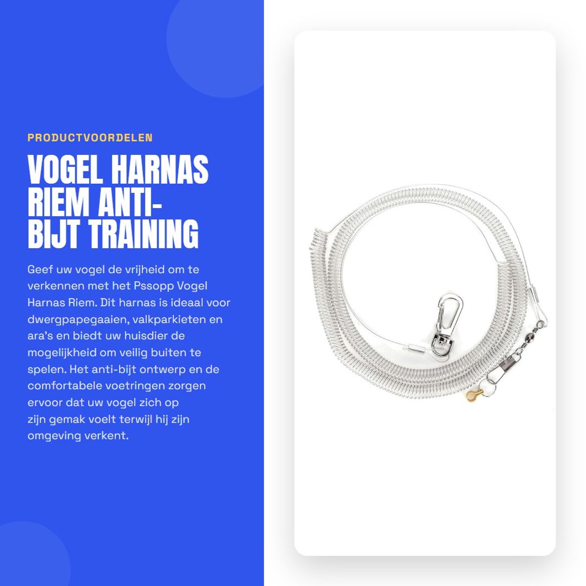Dailygoods- Vogelharnas 6 Meter - Anti-bijt Riem - Training Touw - Lichtgewicht - Draagbaar - Verstelbare Voetringen - Vogelriem