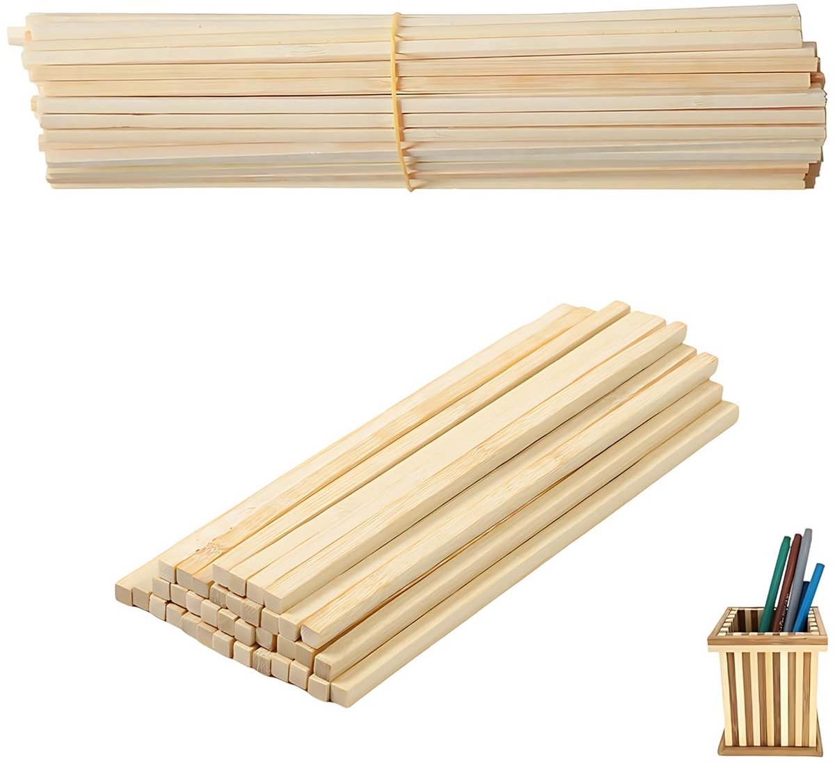 Dailygoods- Suikerspinstaafjes 100 Stuks - 30 cm - Bamboe - Vierkant - Duurzaam - Veilig - Herbruikbaar - Bamboestokjes