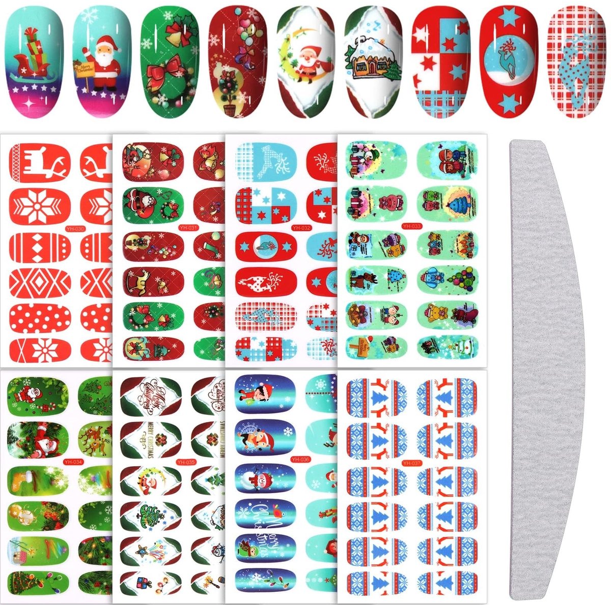 Dailygoods- Nagelstickers Kerst - 8 Vellen 3D Waterdichte Zelfklevende Stickers - Volledige Wraps - Nagelkunst voor Kerst - Unieke Patronen - Nail Art