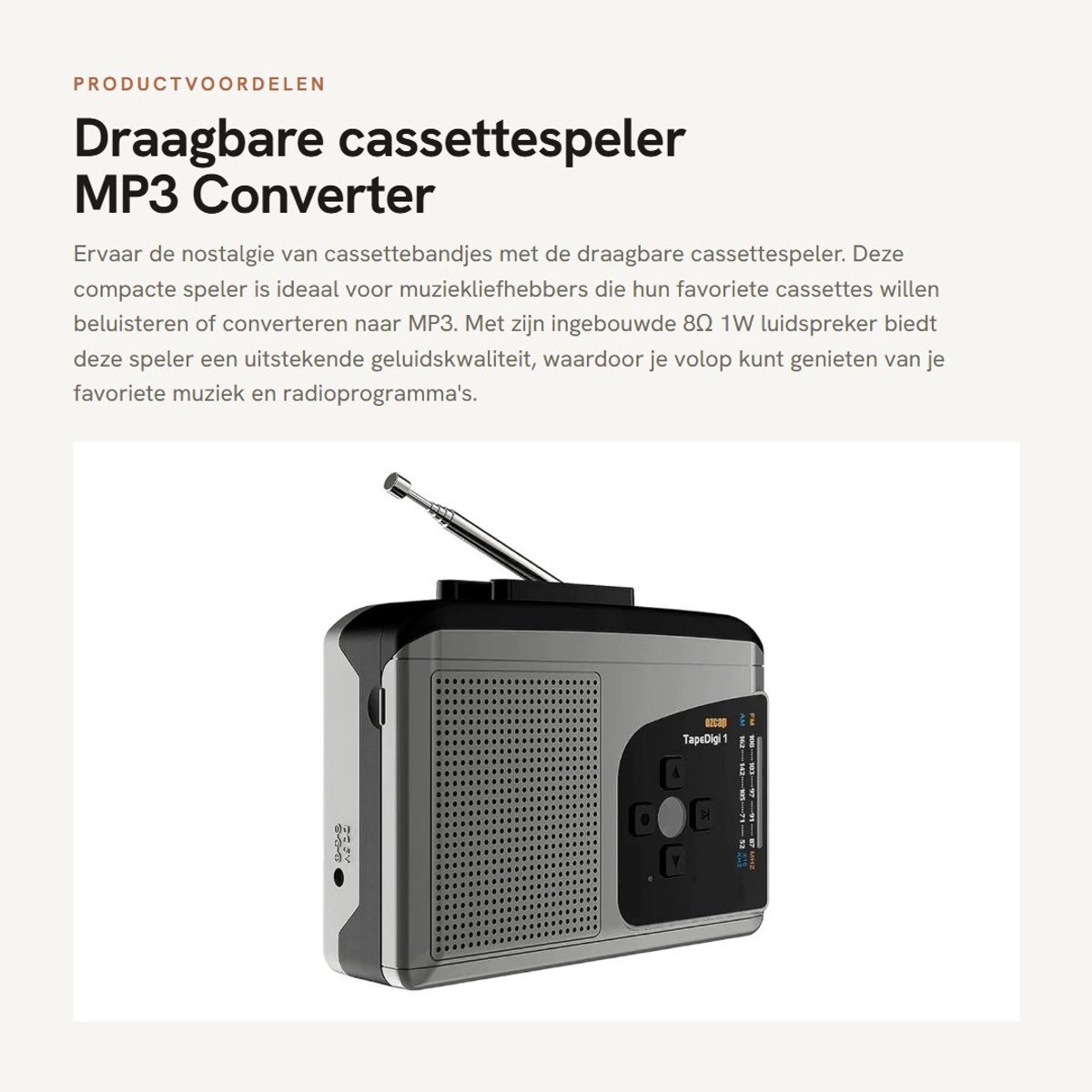 Dailygoods- Cassettespeler Draagbaar - MP3 Converter - AM/FM Radio - 8Ω 1W Luidspreker - Compact - Opnamefunctie - Tape Recorder