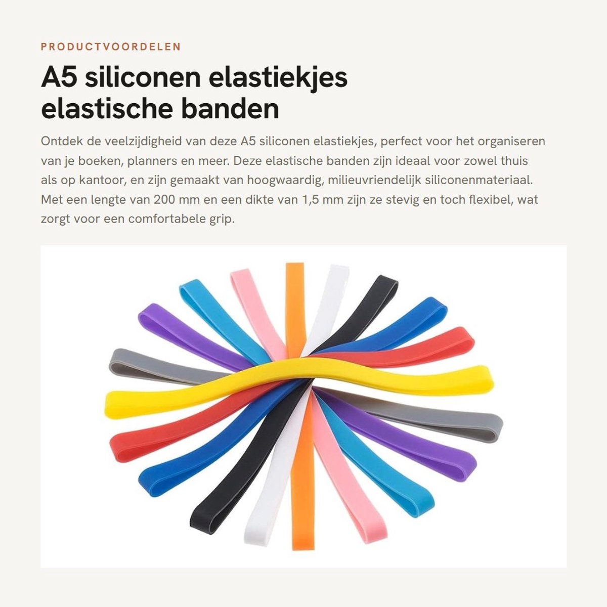 Dailygoods- Siliconen Elastiekjes 10 Stuks - A5 Elastische Banden - Milieuvriendelijk - Verpakking - 200x10x1.5MM - Geschikt voor Diverse Toepassingen