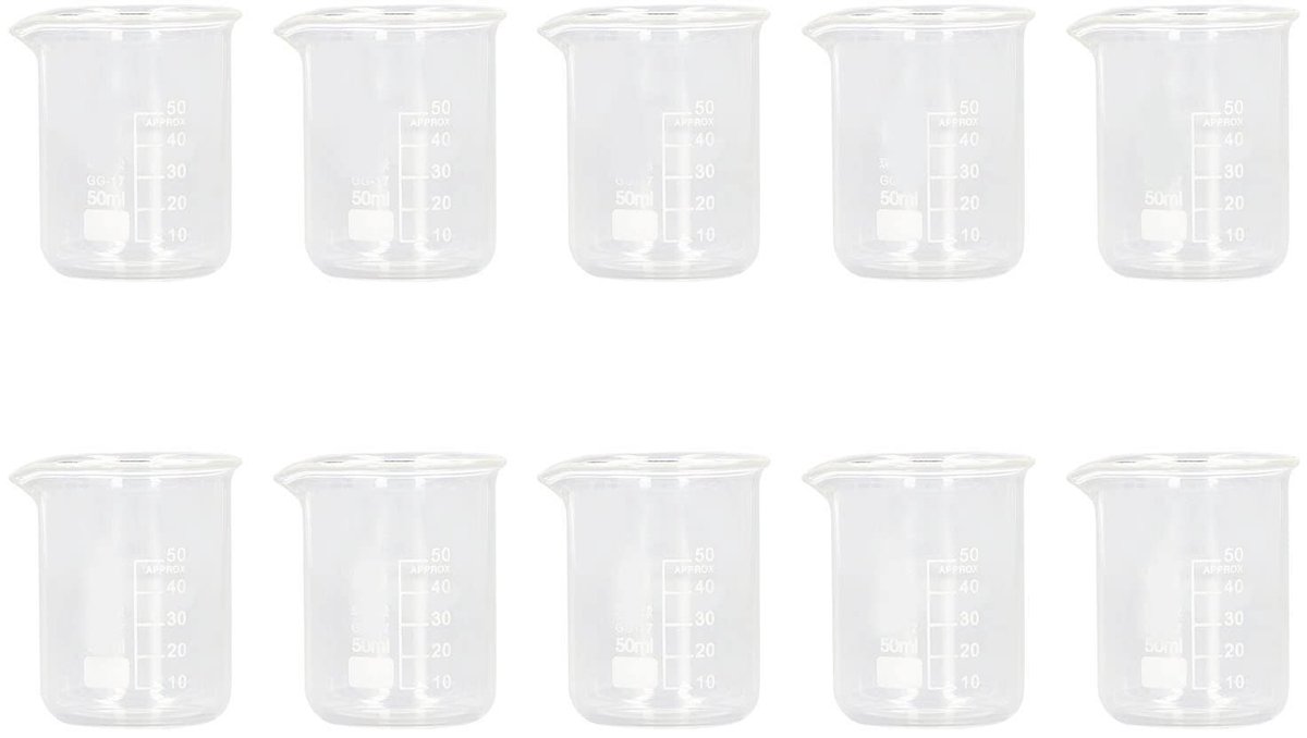 Dailygoods- Laboratoriumbekers 10 Stuks - Glazen Maatbekerset 50 Ml - Borosilicaatglas - Nauwkeurige Meting - Duurzaam en Sterk - Maatbekers
