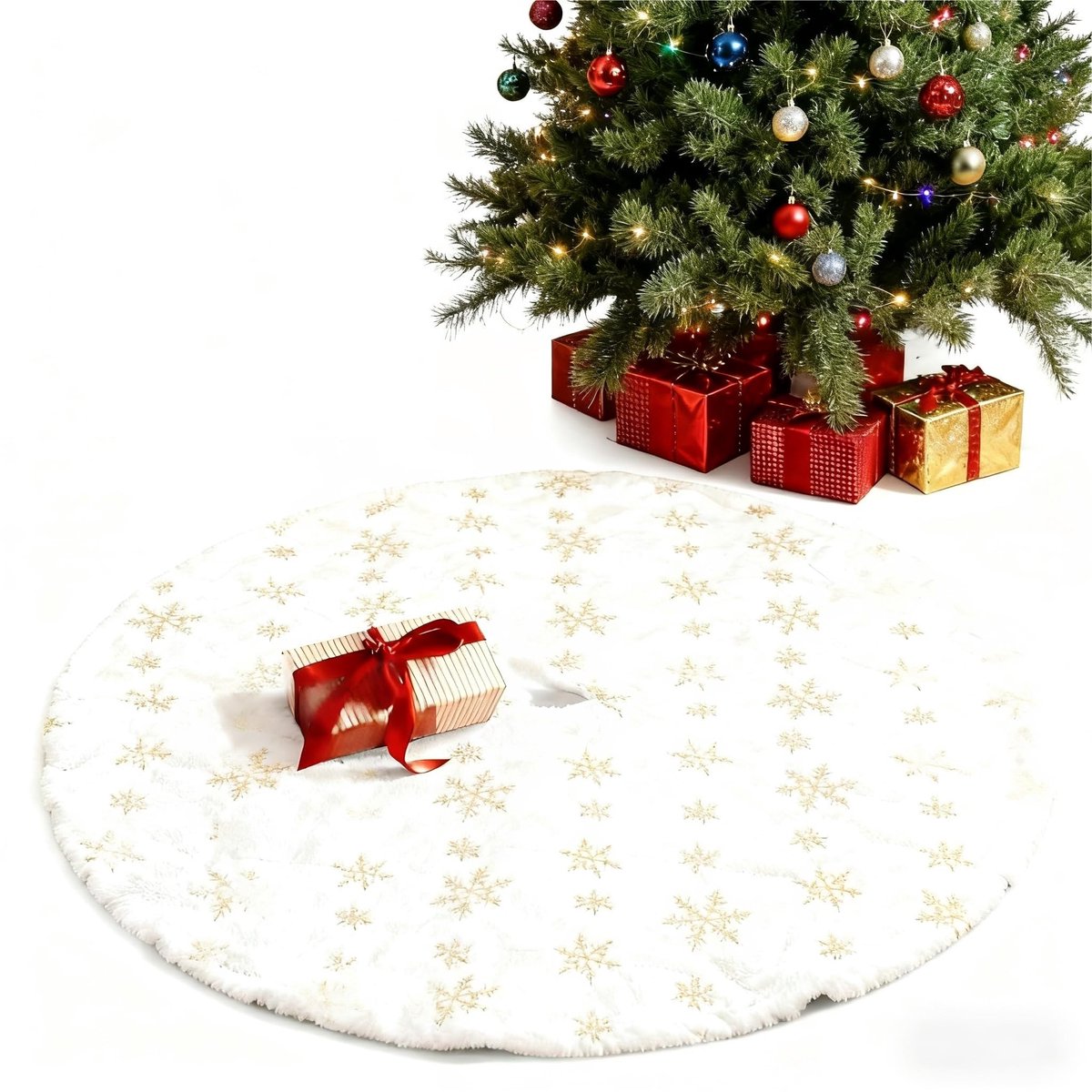Dailygoods- Kerstboomrok 89,9 cm - Ronde kerstboomrok - Polyester - Geschikt voor binnen/buiten - Feestdecoratie - Zacht en comfortabel - Kerstboomdecoratie