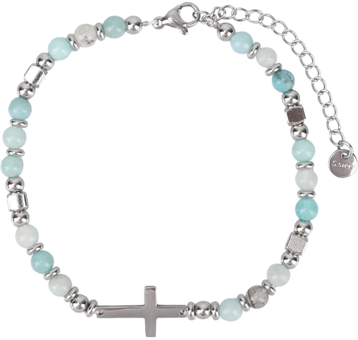 Dailygoods- Kruisarmband Religieus - Armband Dames - Vriendschapscadeau - Wenskaart - Roestvrij Staal - Totale Lengte 18,5+5 cm