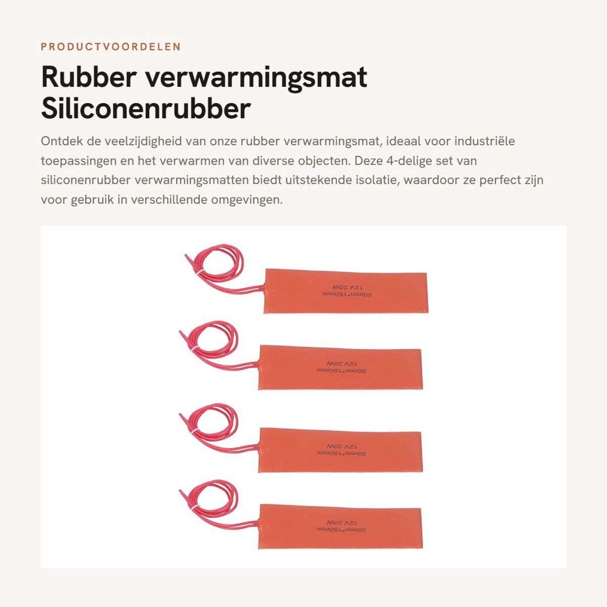 Dailygoods - Rubber verwarmingsmat - Siliconenrubber - 4-delige set - 50X150mm - 20W 12V - Geschikt voor industriële apparatuur - Hoogwaardige isolatie