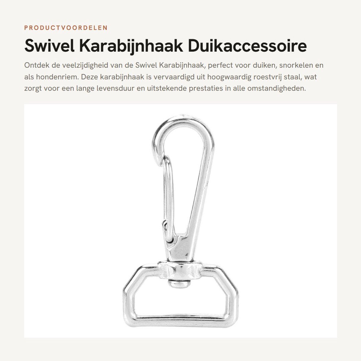 Dailygoods - Swivel Karabijnhaak - Duikaccessoire - Roestvrij staal - Voor hondenriem - Corrosiebestendig - Veilig en duurzaam - Voor duiken en snorkelen