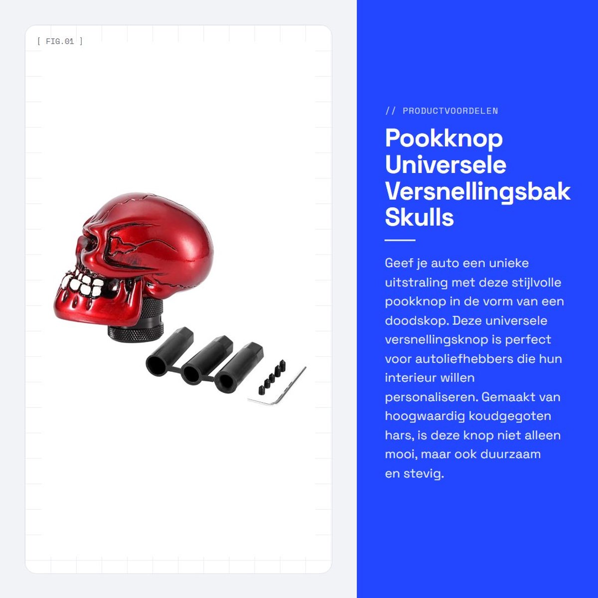 Dailygoods- Pookknop Universeel 8-12mm - Auto Versnellingspook Hoofd - Koudgegoten Hars - Hoogte 70mm - Diverse Kleuren - Inclusief Slang