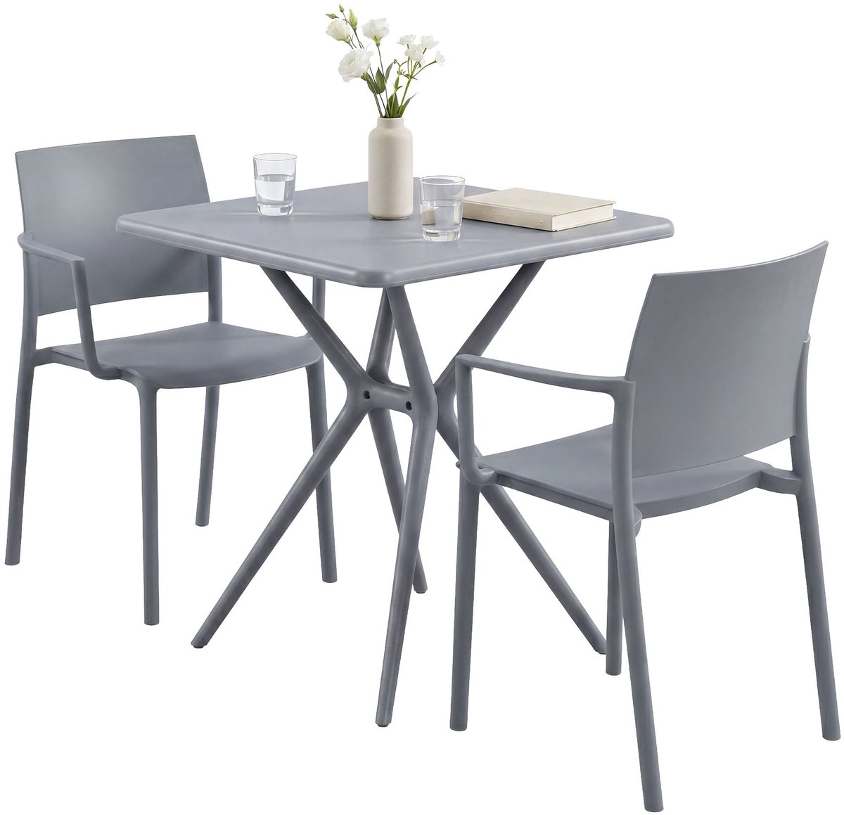 CLP Weerbestendige tuinmeubelset Pula, set met 2 stapelstoelen en bistrotafel grijs