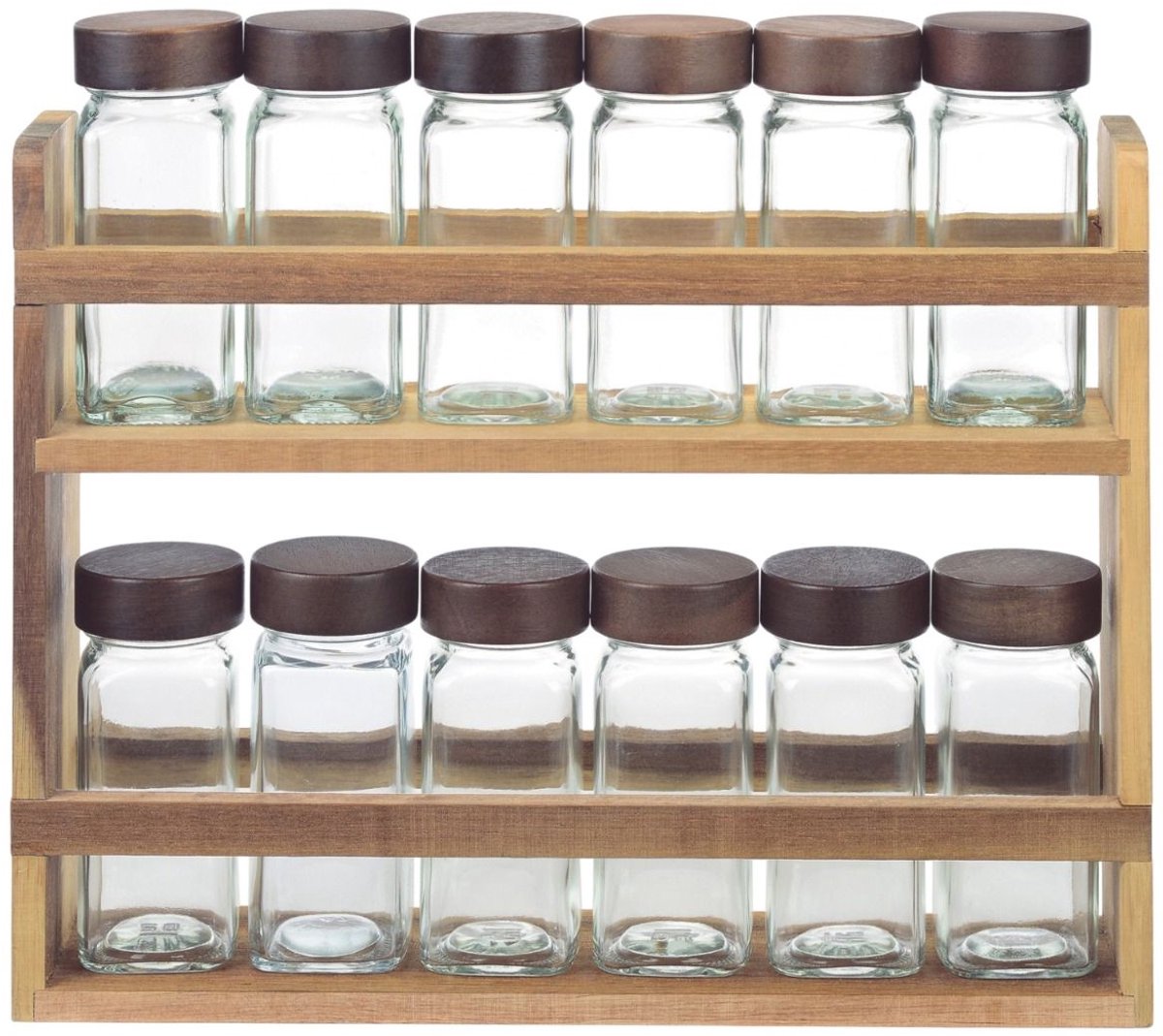 Bricard Kruidenrek met 12 Glazen Kruidenpotjes - Glas/Acacia Hout - 31x7x27cm - 13-delig