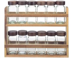 Bricard Kruidenrek met 12 Glazen Kruidenpotjes - Glas/Acacia Hout - 31x7x27cm - 13-delig