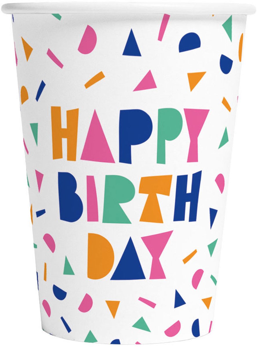 Papieren Bekers 210ml Happy Birthday - 8st.