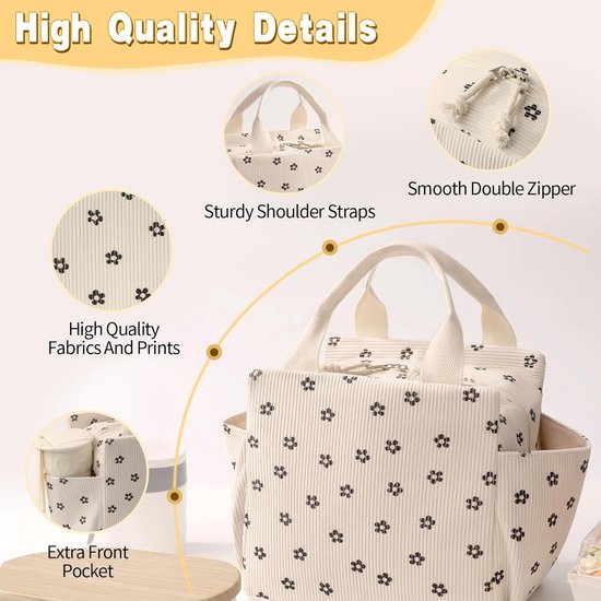 Lunchtas - Lunchtas dames - Lunchtas kinderen- Herbruikbare geïsoleerde lunchbox - Houdt eten warm of koud - Zijvak voor waterfles - Grote inhoud - Ideaal voor werk - Picknicks en reizen - Beige van KCVV — afbeelding 5