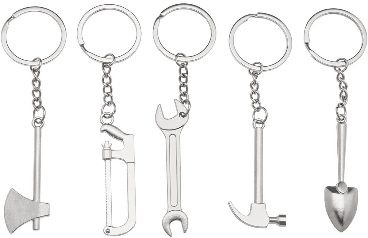 Dailygoods - Dailygoody - Sleutelhanger - Simulation Tool - Duurzaam en stijlvol - Zilver - Decoratieve sleutelhangers - Perfect voor mannen en vrouwen - 5 stuks