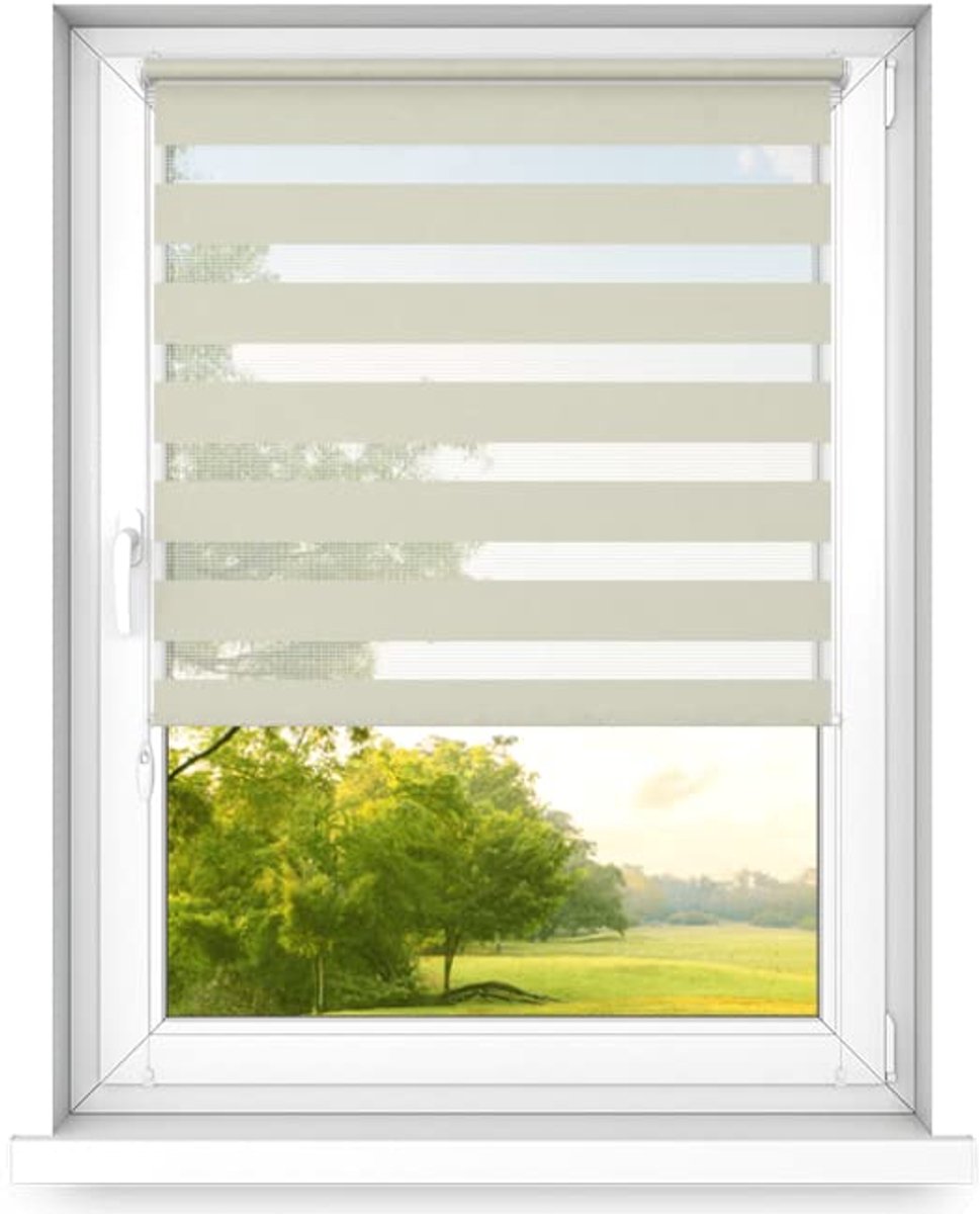 time4blinds dag en nacht dubbel rolgordijn mini - raamrolgordijn dag en nacht - rolgordijn zonder boren - zonwering - rolgordijnen voor slaapkamers - 400x1000mm – Crème – Rechtszijdig