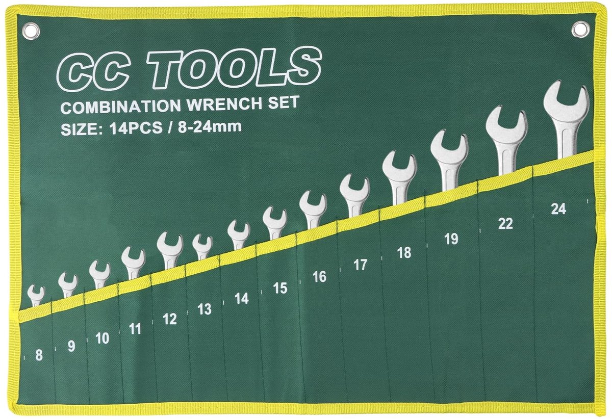 Dailygoody - Tool Organizer Bag - 14 Compartimenten - Hoogwaardige toolrol - Groen + Geel - Gereedschapsopslag - Geschikt voor vakmannen