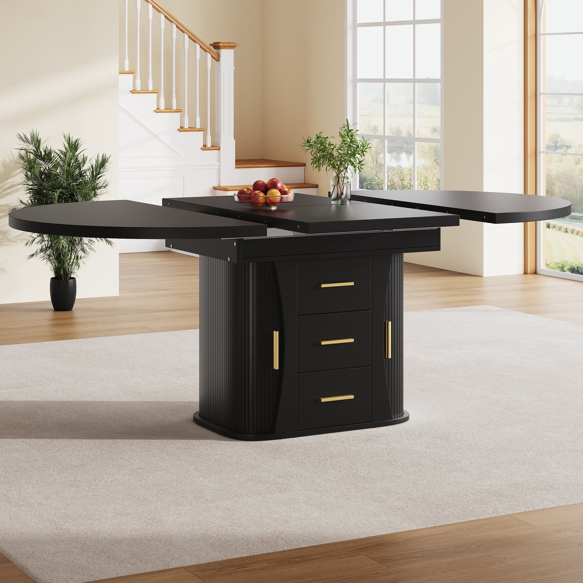 REDOM - Ronde Eettafel - Uitschuifbaar - Modern - Woonkamer Of Eethoek - MDF - Zwart - 118-158 X 118 X 77 Cm