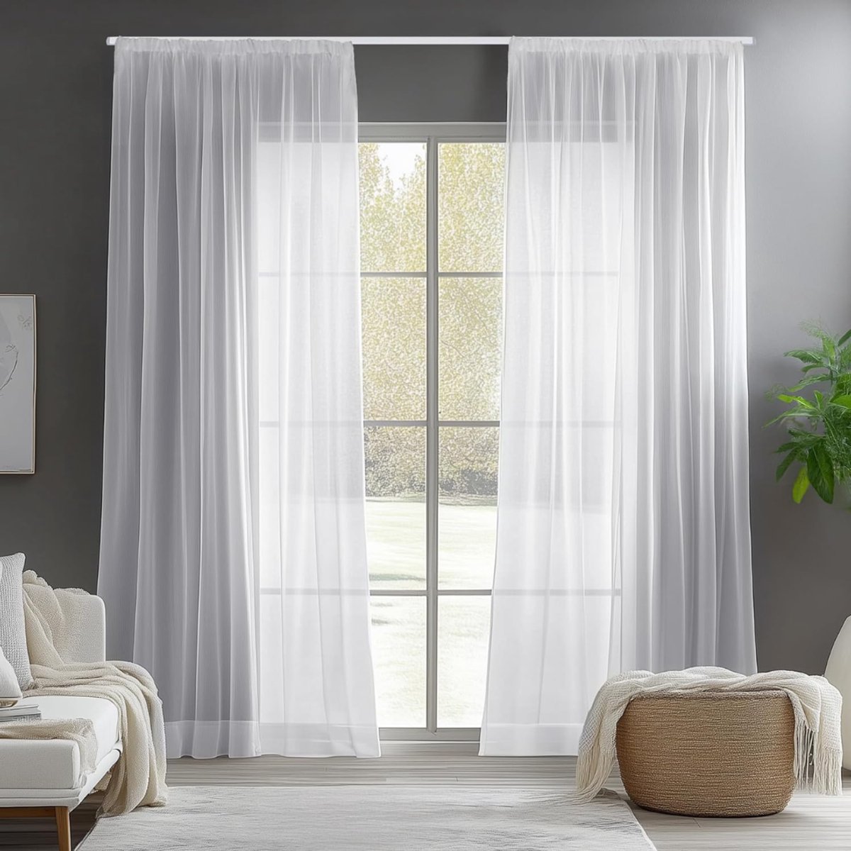 SNJY® Gordijnen Kant en Klaar met Haakjes - Vitrage Kant en Klaar met Haakjes - Gordijnen Transparant met Haakjes - 175 x 140 cm (H x B) - 2 Stuks - Wit