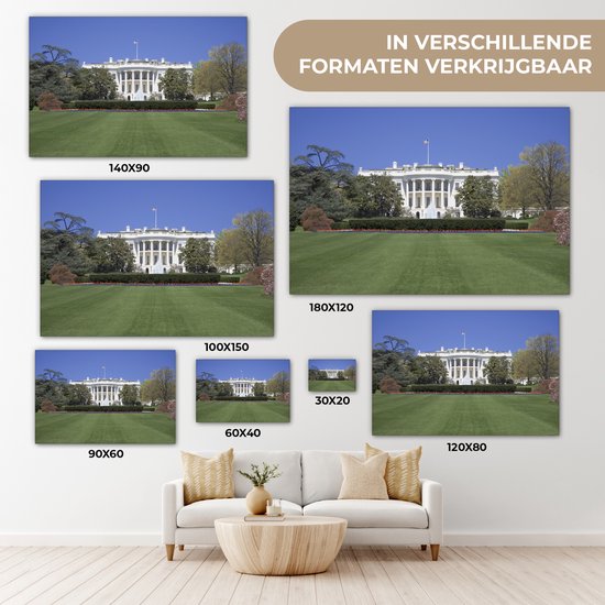 Canvas schilderij 150x100 cm - Wanddecoratie Witte Huis gazon Washington DC - Muurdecoratie woonkamer - Slaapkamer decoratie - Kamer accessoires - Schilderijen op canvas
