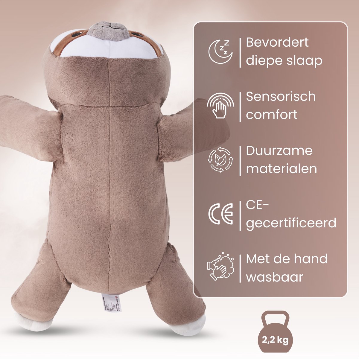 Fivora® Verzwaringsknuffel Luiaard - 2,2KG/50CM - Verzwaarde Knuffel voor Kinderen en Volwassenen - Rustgevende Zware Knuffel - Weighted stuffed animal - Verlichting van Stress en Angst - ADHD - Autisme — afbeelding 5