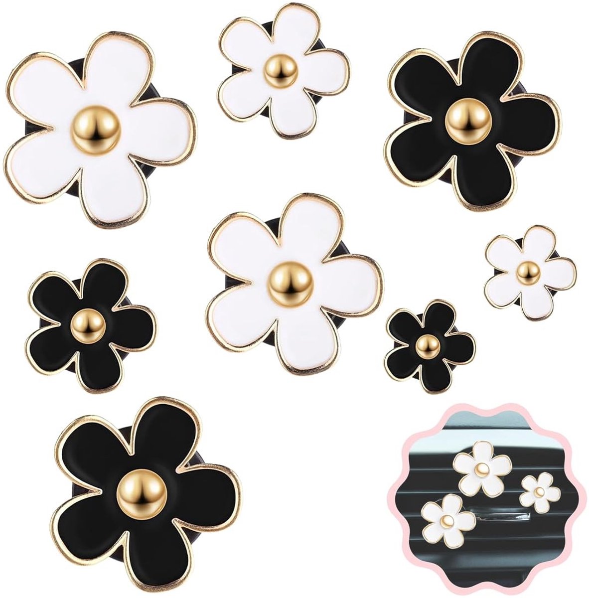 Dailygoods - Set van 8 Madeliefjes Auto-Luchtverfrissers met Clip