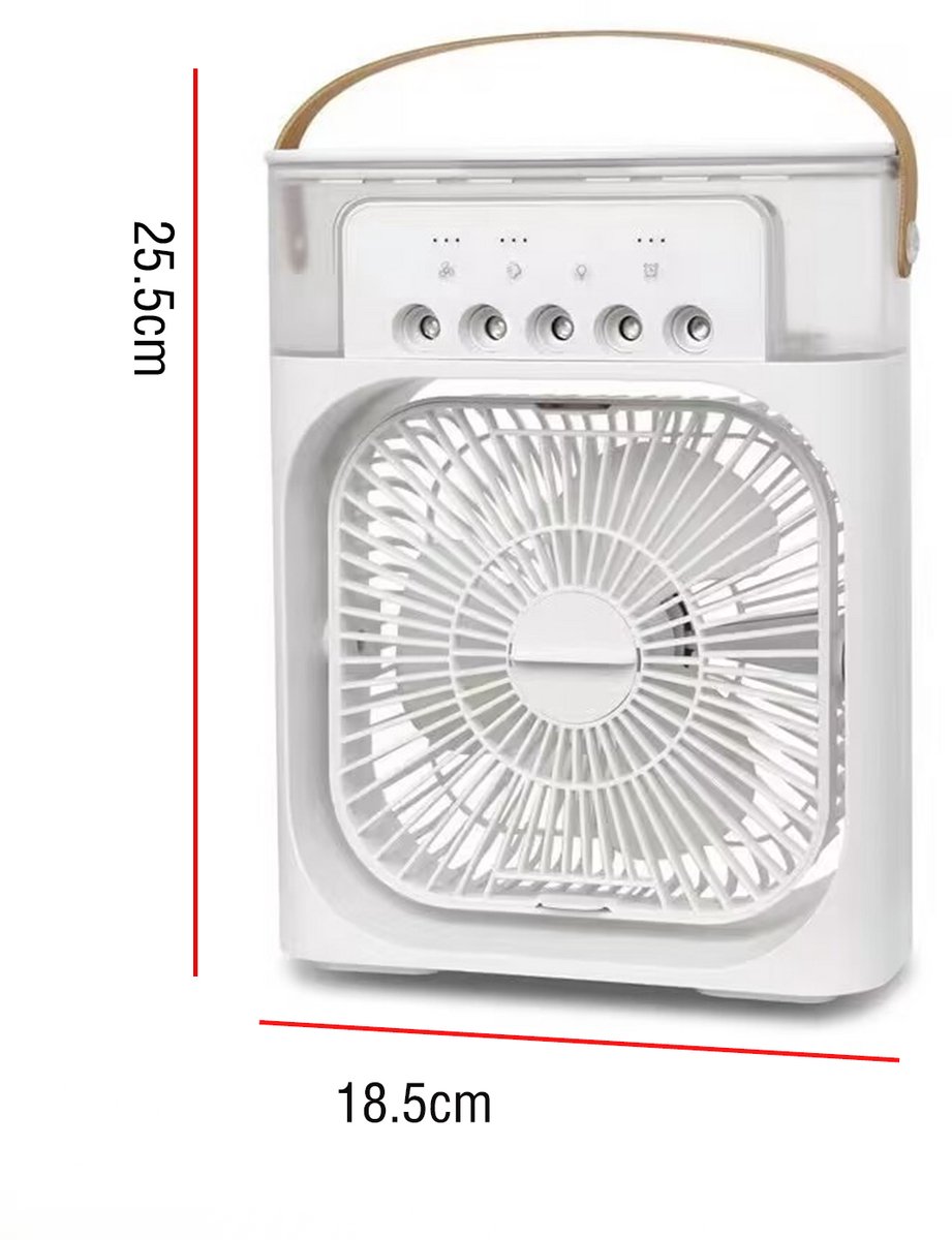 Luchtbevochtigende mistventilator - tafelventilator - stille handventilator - drie windsnelheden - LED-verlichting - compact en draagbaar - koele luchtstroom -Wit- 25,5 x 18,5 x 8 cm thumbnail 5