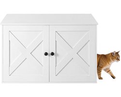 Feandrea - Kattenbak - Kattenbak Kast - Bijzettafel - Schuurdeur - Wit