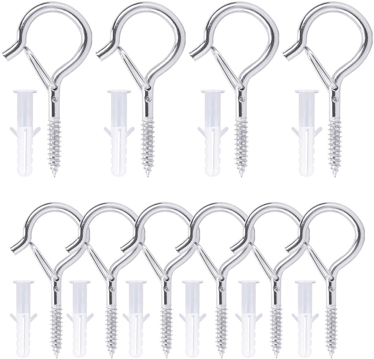 Dailygoods - Dailygoody - Schroefhaken - Roestvrij staal - Zware belasting - 10 stuks - Voor hangmatten - Geschikt voor diverse oppervlakken