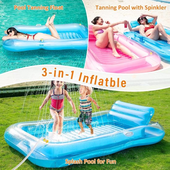 Sander Shop Luchtmatras, zwembad voor volwassenen, opblaasbaar zonnezwembad, luchtmatras, water met ingebouwde sprinkler, waterspeelgoed voor volwassenen, zwembad, strand, zomerplezier (bluaw) van sander-shop — afbeelding 2