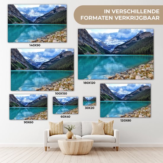 Canvas schilderij 150x100 cm - Wanddecoratie Meer in het Nationaal park Banff in Alberta - Muurdecoratie woonkamer - Slaapkamer decoratie - Kamer accessoires - Schilderijen op canvas