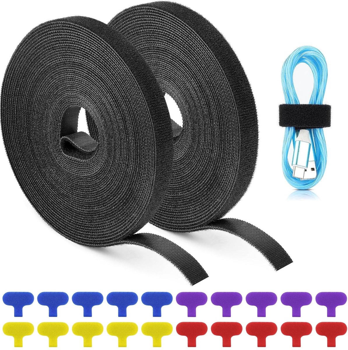 Dailygoods - 2 Stuks Klittenband Kabelbinders met 20 Etiketten