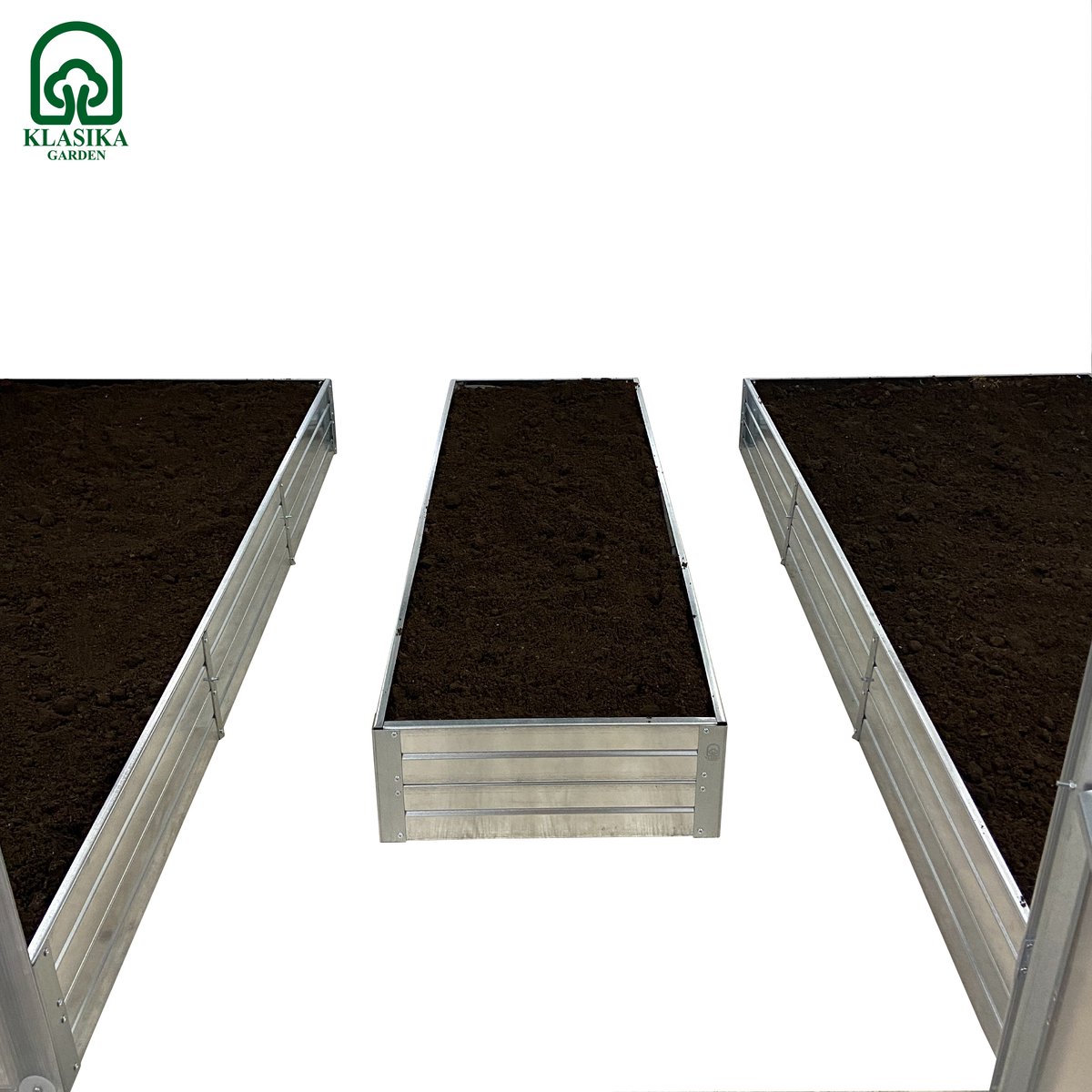 Set verhoogde plantbakken voor een kas van 3x10 m, verzinkt metaal, Klasika Greenhouses