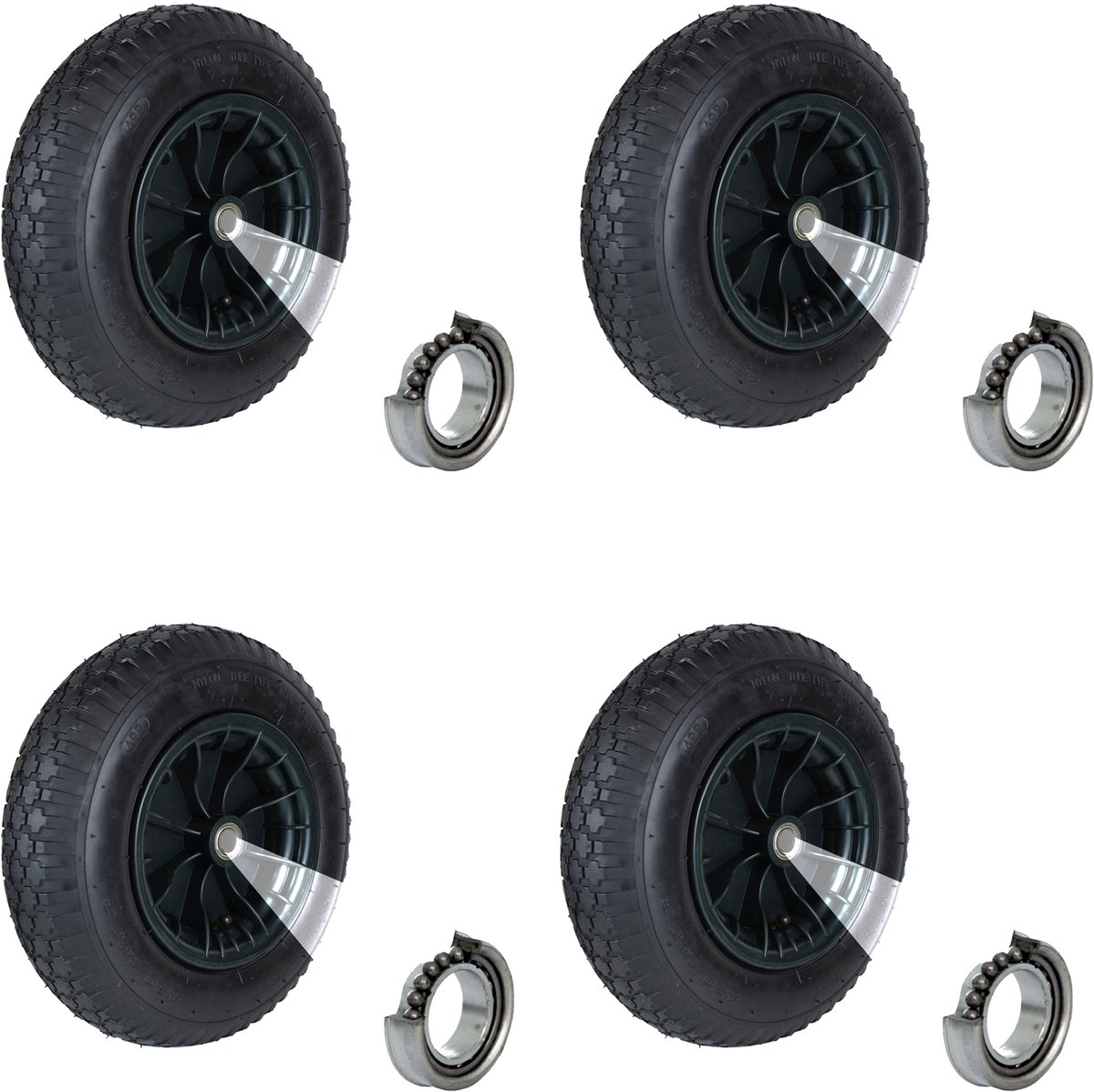 TRUTZHOLM 4x Kruiwagenwiel 4.80 / 4.00-8 4PR - Heavy-Duty Luchtband met As - Set van 4 Pneumatisch Reservewiel Stalkruiwagen