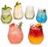 Set van 6 Tiki cocktailglazen van 47cl van glas met reliëf - 1003165