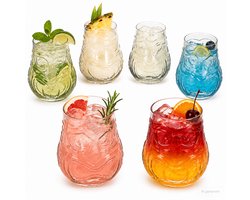 Set van 6 Tiki cocktailglazen van 47cl van glas met reliëf - 1003165