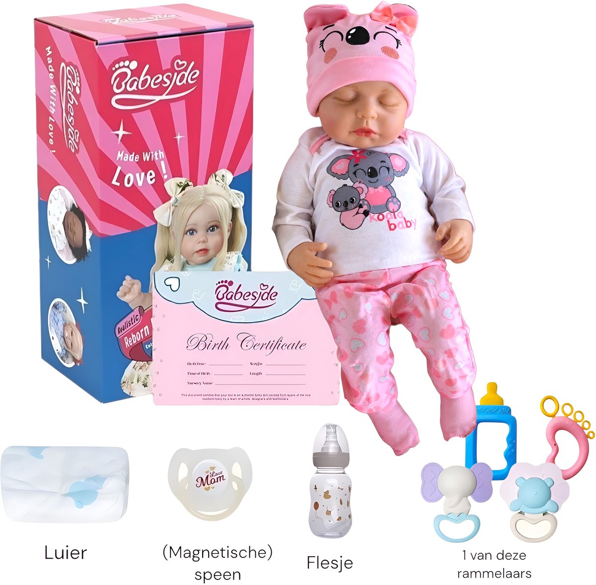 Reborn Baby Pop 'Mae' - 50 cm - Slapend meisje - Soft Vinyl - Met outfit en accessoires - In geschenkdoos — afbeelding 9