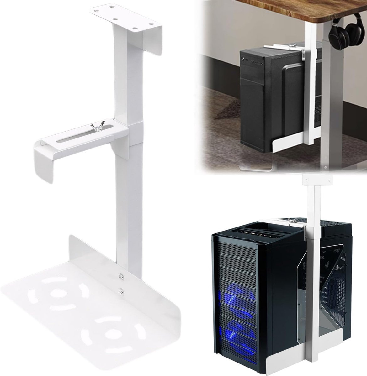 Onderbouwbeugel voor PC - Verstelbare Computerbeugel van Koolstofstaal voor Onder Bureau - Max. Draagvermogen 25kg, Hoogte 60-530mm, Geschikt voor de meeste PC's