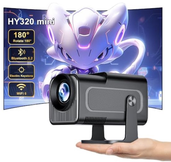 Mini Beamer Full HD 720p 4K Ondersteuning Draagbare Projector WiFi 6 Bluetooth 5.2 Android 11 180° Draaibaar