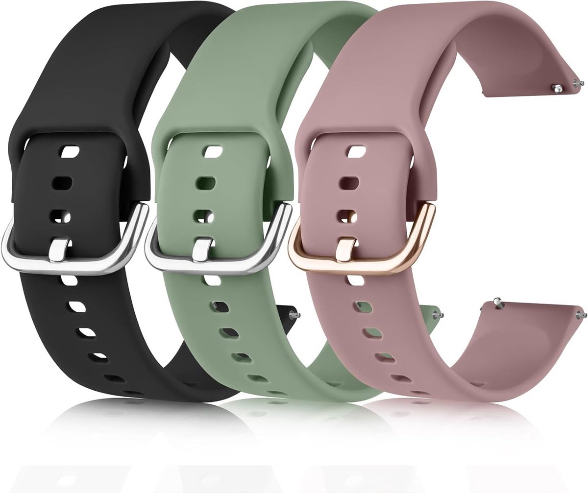 3-delige 20mm horlogeband voor dames en heren, zachte silicone sportband met snelsluiting, comfortabele vervangband voor horloge