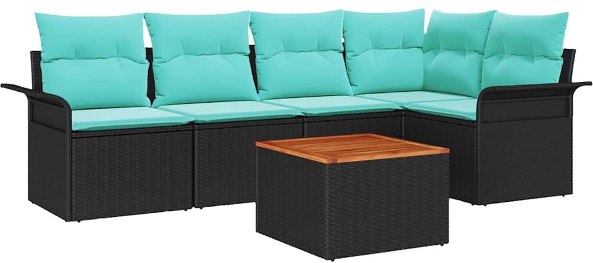 vidaXL - Tuinbank - Set - met - opslag - 6 - pcs - Zwart - en - Turkoois - poly - rattan