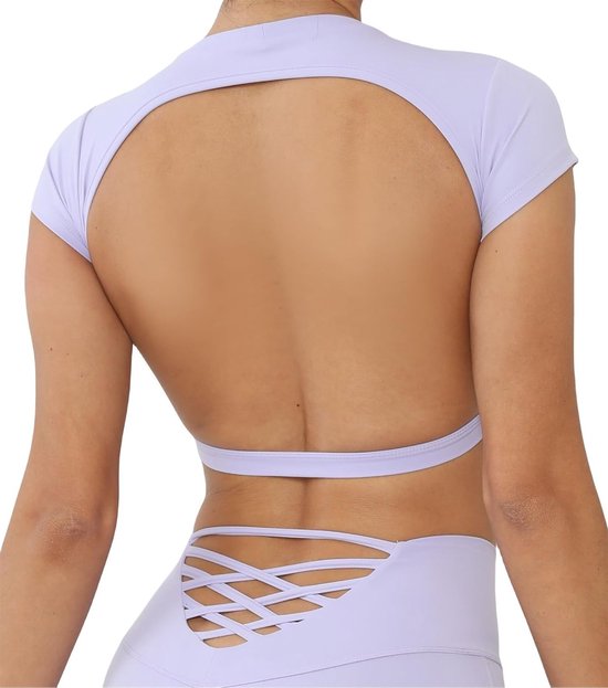 Dames Backless Padded Crop Top - Slim Fit Sportshirt voor Yoga en Fitness met Korte Mouwen en Crew Neck, Comfortabel en Ademend, Maat S-L — afbeelding 5