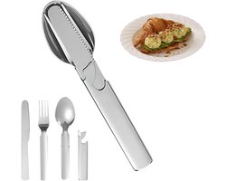 Set van 4 Rvs Bestek voor Kamperen, Hiking en Reizen - Compact en Lichtgewicht Outdoor Cutlery