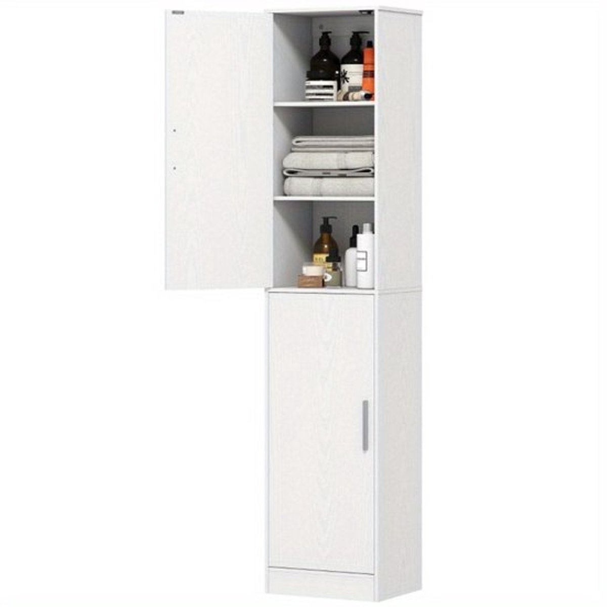 Hoge Badkast – Hoge Kast – Opbergkast – Badkamerkast – Witte Kast – 2 Deuren – Verstelbare