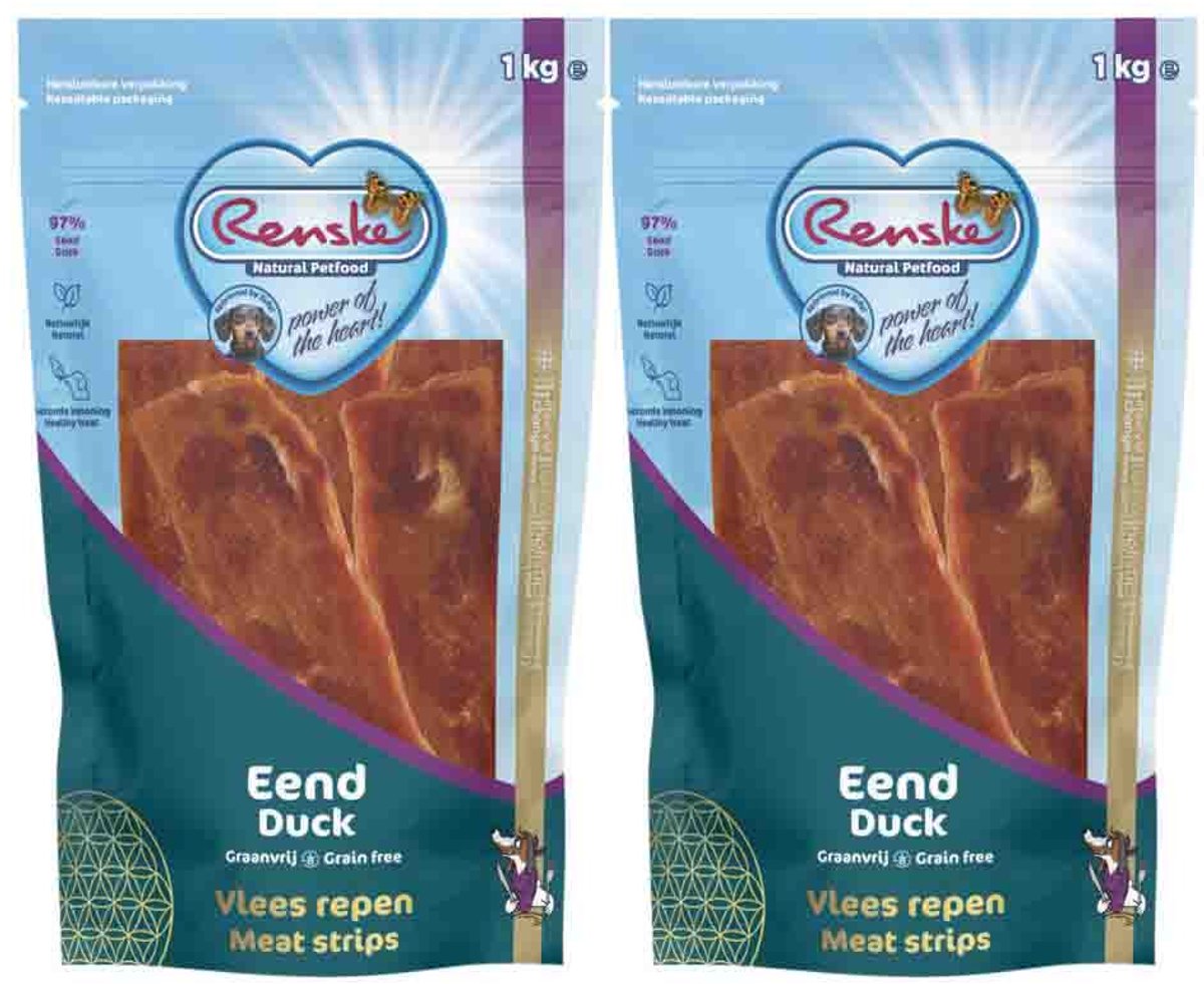 Renske Gezonde Beloning Vleesrepen Hondensnack Eend - 2 x 1 kg - Voordeelverpakking