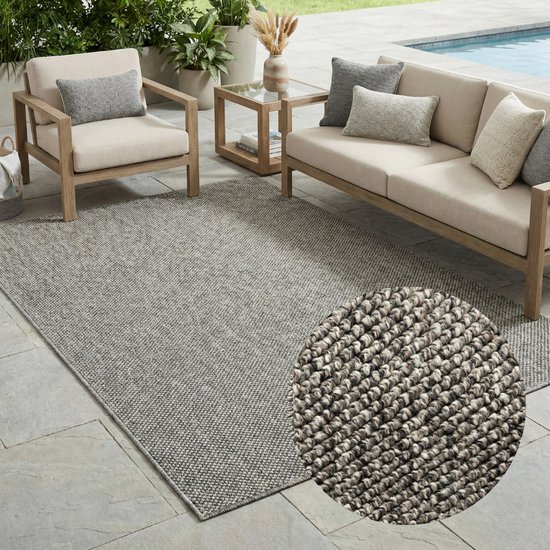 Tapiso Calma Buitentapijt Weerbestendig Buitenkleed Balkon Tuin Terras Wasbaar UV-bestendig Gangkleed Outdoor Vloerkleed Grijs 80x150