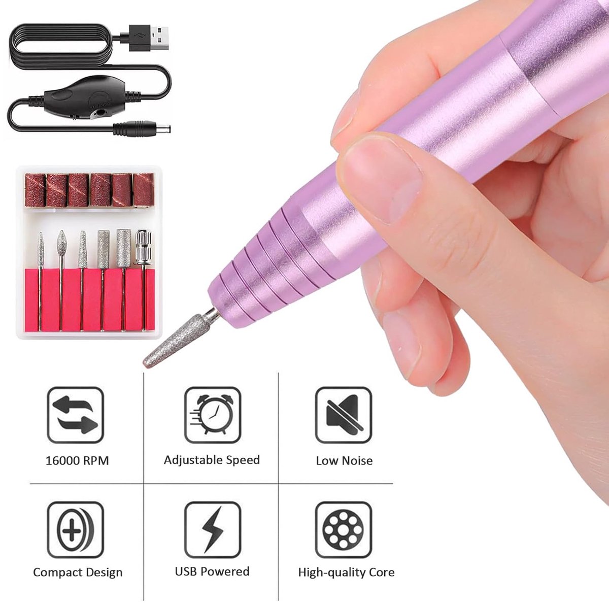 Elektrische nagellakset 16000 RPM, nagelfrees, nail art machine met 6 freesjes, Geschikt voor thuisgebruik.