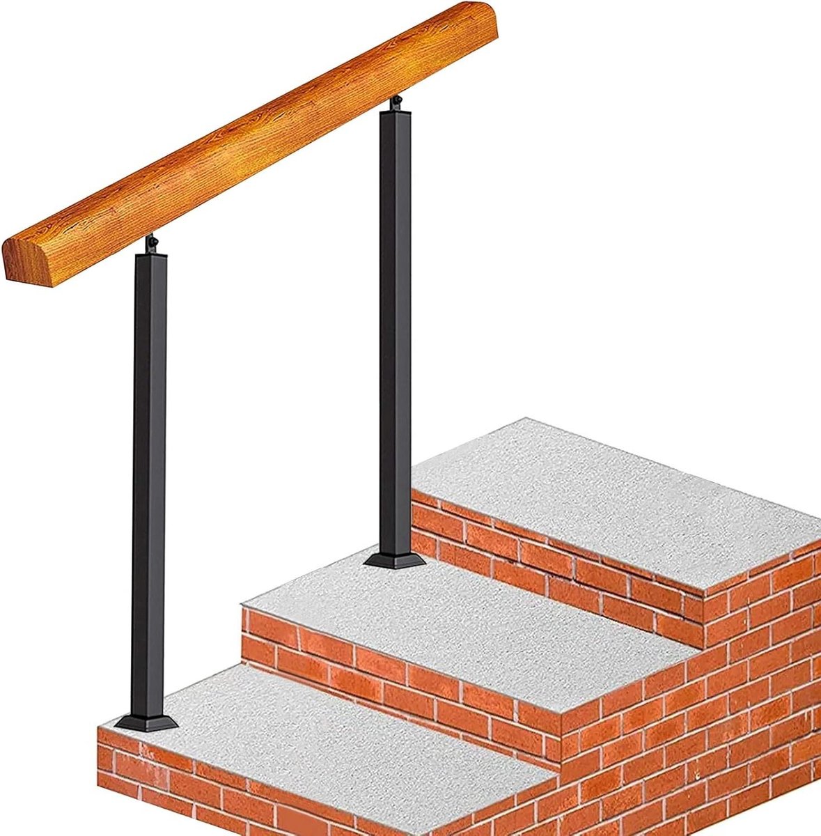 Buiten trapleuning - Veiligheidsgreep steun - Veilig traplopen - Verstelbare palen - 60-140 cm lengte - Zwart hout